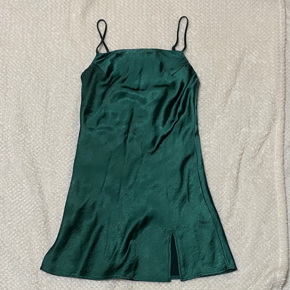 Elegant Green Satin Slip Dress